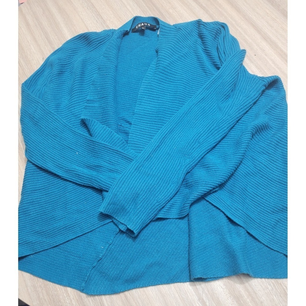 CHAUS New York Open Drape Waterfall Soft Girl Cardigan Ocean Blue Sz M